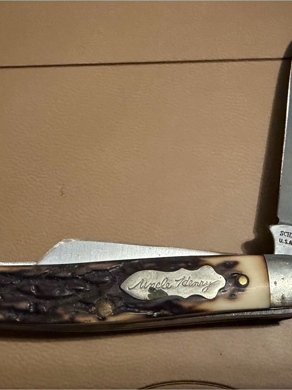 Uncle Henry Schrade Folding Pocket Knife - Brown & Cream Jigged Handle